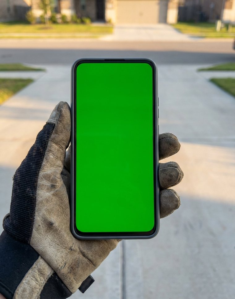 A contractor holding a phone showing a Your Pipeline Pro website